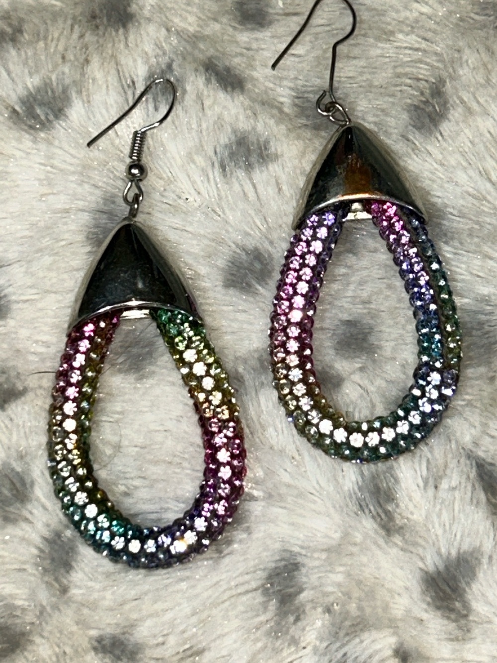 Earrings Women's Crystal Teardrop Hoop Multicolored Lightweight Hook Silver Tone